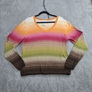 Talbots Top XL 100% Mercerized Cotton Knit Sweater Textured Knit Color Gradient